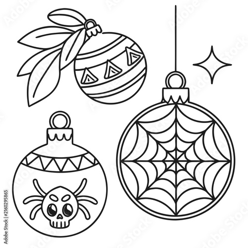 coloring page line art christmas icon set ornament horror black vector