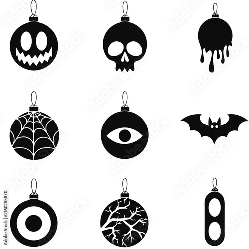 coloring page line art christmas icon set ornament horror black vector