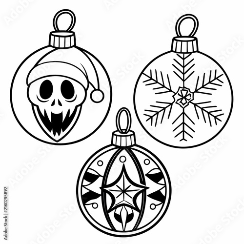 coloring page line art christmas icon set ornament horror black vector