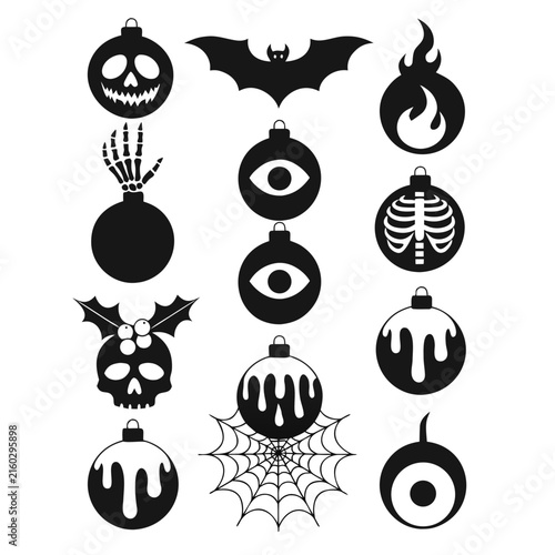 coloring page line art christmas icon set ornament horror black vector