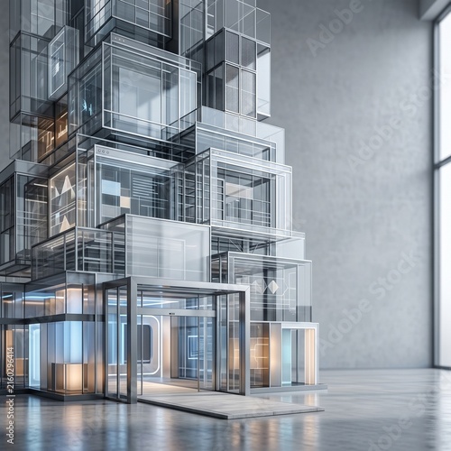 Modern glass skyscraper exterior with reflective windows and sleek architectural design elements