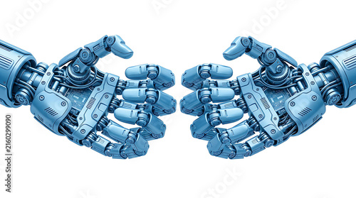 Futuristic Blue Robotic Hands Isolated on Transparent Background