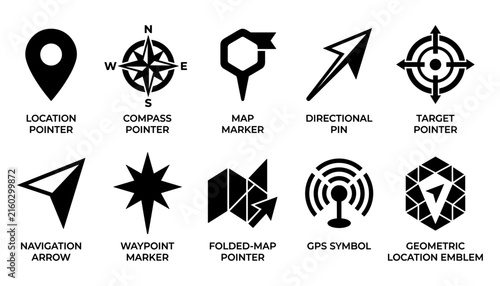 Navigation Icons Set with Map Markers, Compass, Directional Arrows