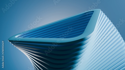 Cuadro en lienzo Modern abstract blue 3D geometric twisted structure, ideal for tech background,