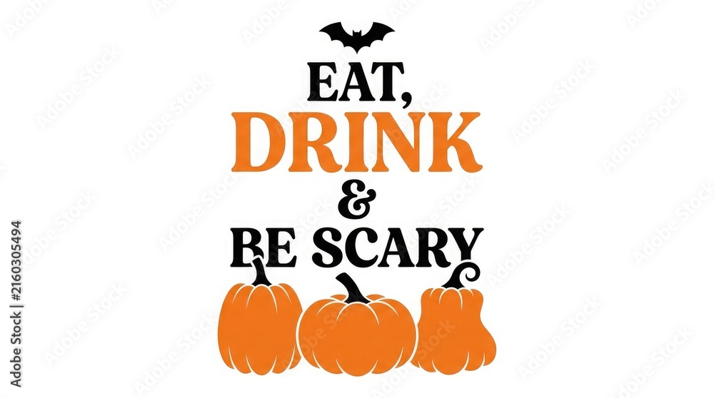 Naklejka premium Eat drink and be scary halloween typography with pumpkins and a bat illustration
