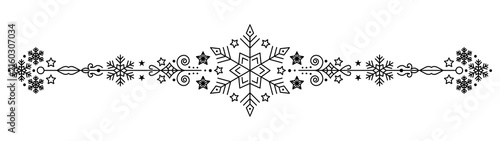 Black Snowflake Border Ornament Decorative Christmas Divider Design Isolated on Transparent Background