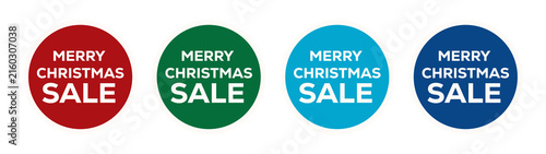 Red Green Cyan and Blue Merry Christmas Sale Badge Set Isolated on Transparent Background