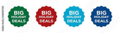 Green Red Cyan and Blue Big Holiday Deals Badge Set Isolated on Transparent Background