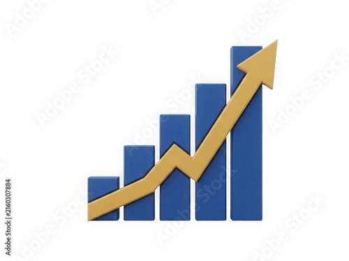 Blue and yellow graph arrow going up isolated on transparent background