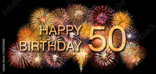 Canvastavla Glückwunschkarte zum 50. Geburtstag mit Feuerwerk – FOTOMONTAGE