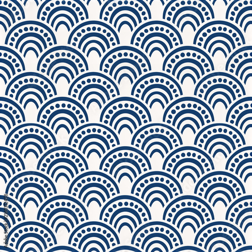 Seamless seigaiha wave pattern in indigo and white