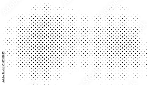 Black Halftone Dot Pattern, Soft Circular Fade, White Background, Dense Micro Dots, Gradient Texture, Fading Ink Effect, Monochrome Print Pattern