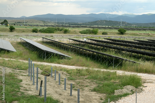Solar Farm Construction With Mountain View