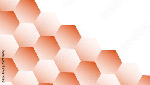 Abstract Orange Hexagon Pattern, Honeycomb Shapes, Soft Gradient Blocks, White Background, Geometric Tiles, Warm Peach Tones, Repeating Cellular Design, Clean Surface Texture