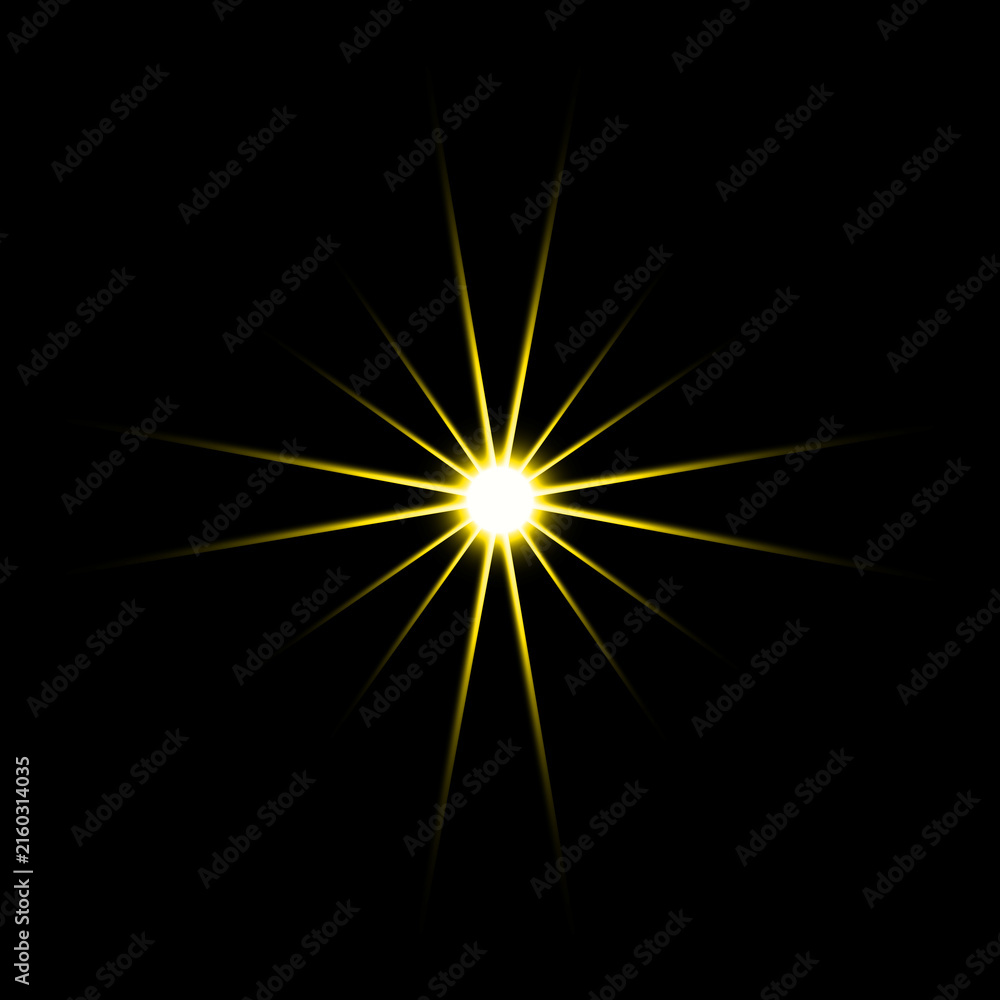 Fototapeta premium A striking visual of a bright lens flare effect radiating light against a dark black background