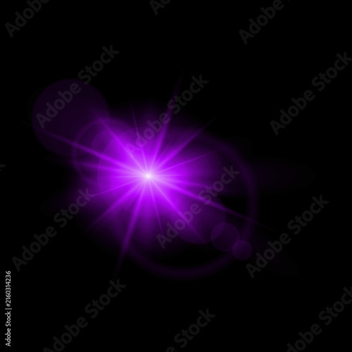 A vibrant abstract lens flare effect in a striking purple hue against a dark background