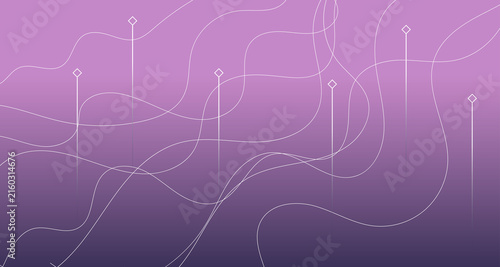 Network With Flowing Line Connections, Futuristic Purple Background Featuring Delicate Curves, Modern Technology Concept With Floating Line Elements