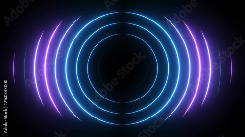 Abstract Purple And Blue Neon Glowing Circles Sound Wave Radar Background Animation