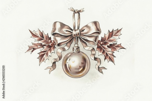 Elegant holiday bauble with ribbon decoration high resolution picture