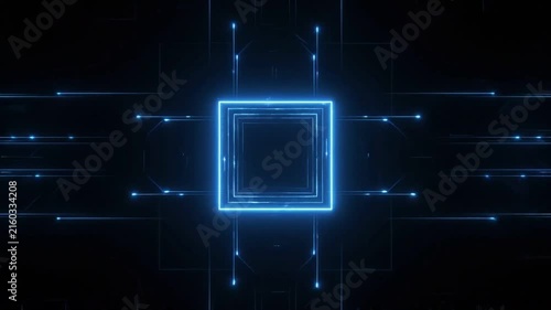Futuristic Blue Neon Glowing Square Grid Tunnel Abstract Technology Background Loop