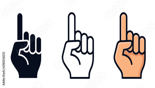 Fotografía Pointing finger up hand icon set with solid silhouette outline and flat color st