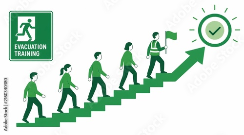 Safety and Evacuation Training Concept with Employees Climbing Stairs.