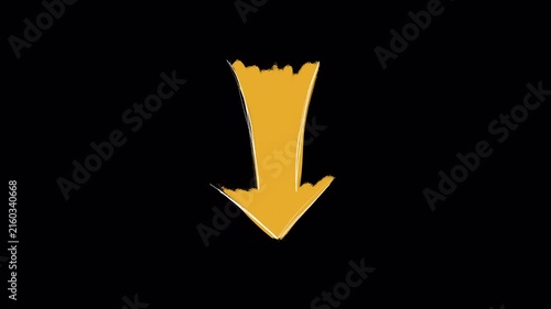 Hand drawn sketch of flying arrow down pointer video frame isolated on transparent background