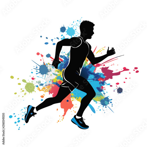 Running man, sport man sprinter, marathon runner designed on splash ink background graphic vector. icon
