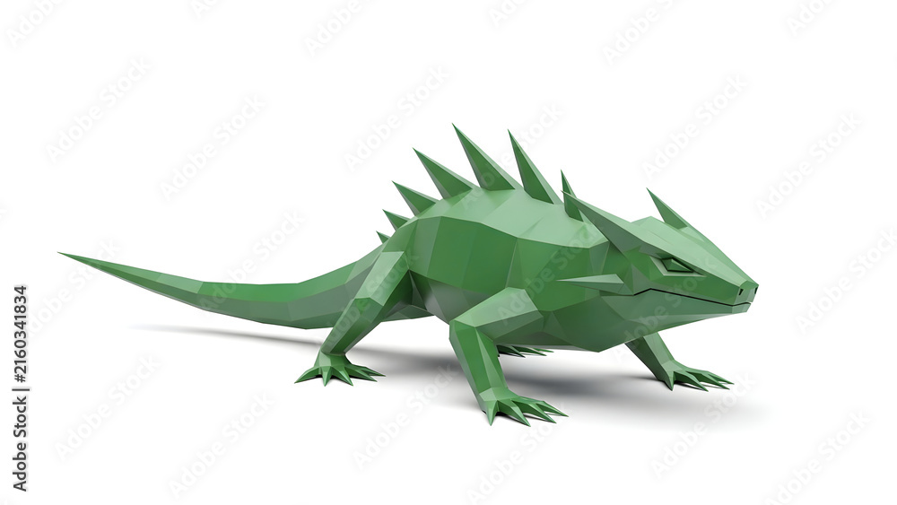 Fototapeta premium Low Poly Green Lizard Illustration Representing Geometric Reptilian Wildlife Design