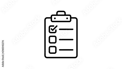 Black and white clipboard icon with checkmark for task completion or survey.