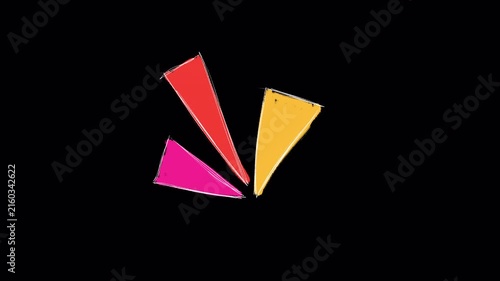 Hand drawn sketch of fireworks celebration burst fragments video frame isolated on transparent background