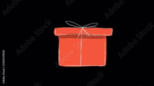 Hand drawn sketch of gift box holiday present video frame isolated on transparent background