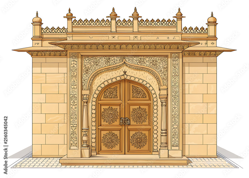 Naklejka premium Royal sandstone doorway with balanced ornamental details, isolated vector