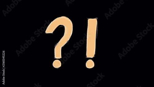 Hand drawn sketch of question mark and exclamation point punctuation symbols video frame isolated on transparent background