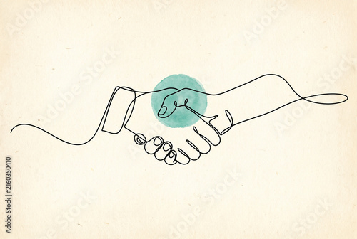 Business partnership handshake line art for agreement and collaboration concept