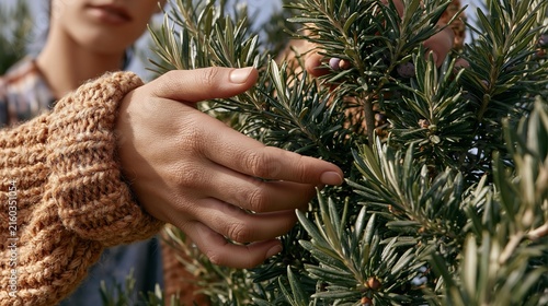 Hand gently touches olive branches