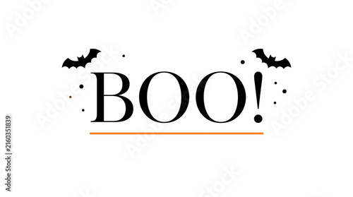 Hand lettered boo with bats halloween illustration for spooky season designs