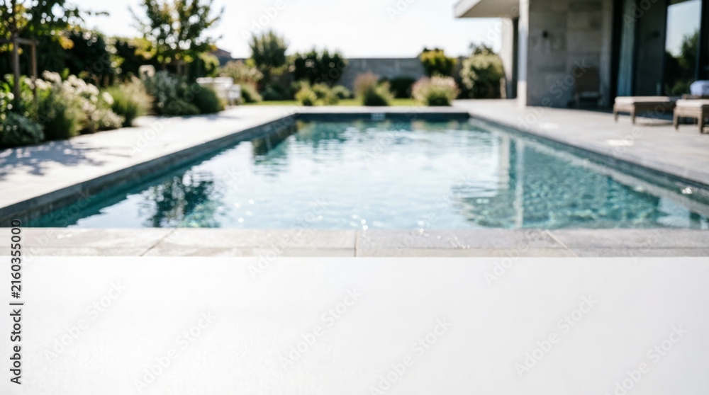 Fototapeta premium Modern Swimming Pool with Garden and House for Lifestyle Design
