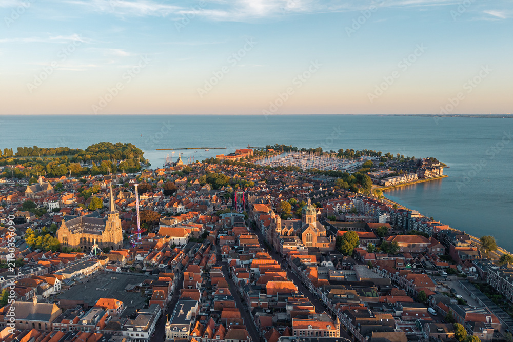 Obraz premium Historic Hoorn churches and fair beside Markermeer