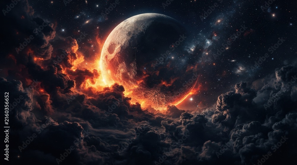 Fototapeta premium Cosmic Planet Burning in Outer Space Nebula