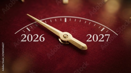 Golden Speedometer Gauge Pointing to Year 2027