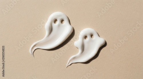 Two White Cream Ghost Figures on Beige Background