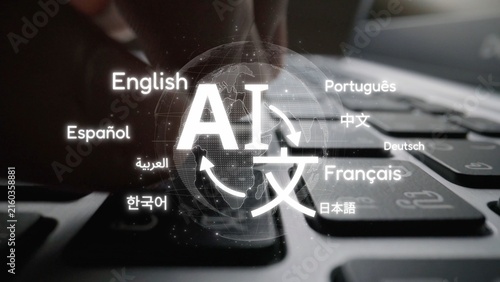 Obraz na płótnie Global communication with multiple languages, digital translation tools, multilingual technology, cross-cultural communication, and virtual language learning environments