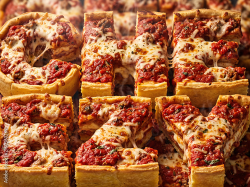 Pizzeria Typography: 'CHEESY' Spell Out in Deep Dish Pizza