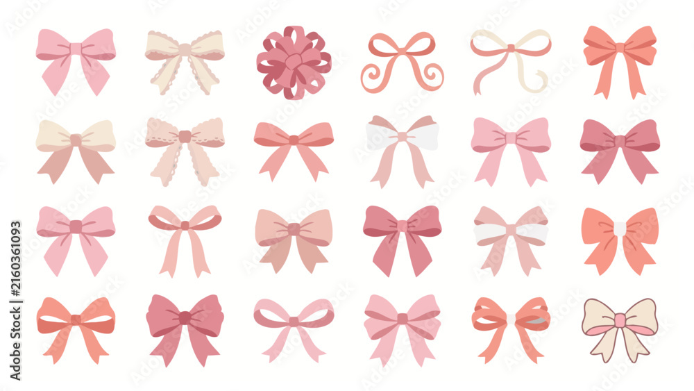 Obraz premium Various pastel bow illustrations on white background vector graphic design