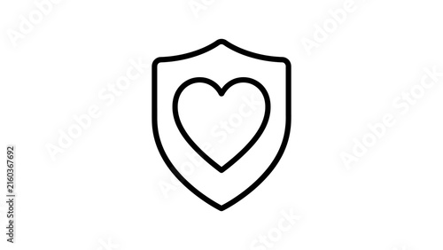 Black outline shield with a heart icon representing protection and health safety.