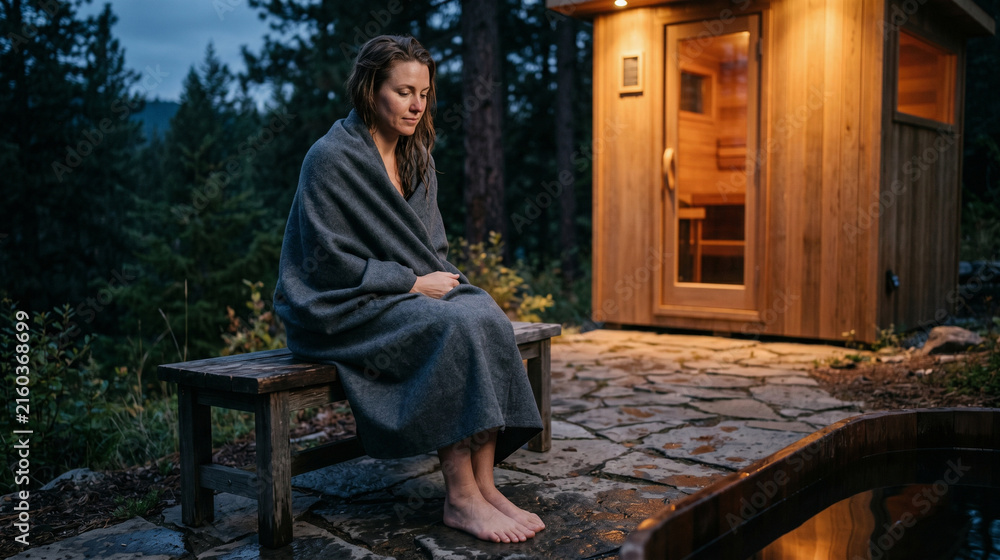 Fototapeta premium Sauna Glow Recovery: Post-Plunge Calm for Nervous System Wellness