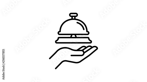 Service bell on hand icon for hospitality and hotel industry.