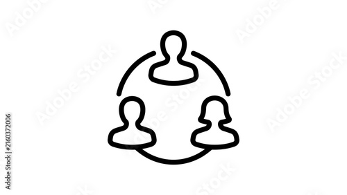 Three connected people group icon circle line design social networking art.