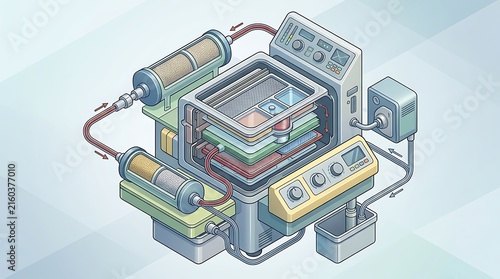 Isometric industrial machine with internal processing components